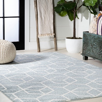 Scandinavian Light Blue & White Geometric Flatweave 3x5 Rug