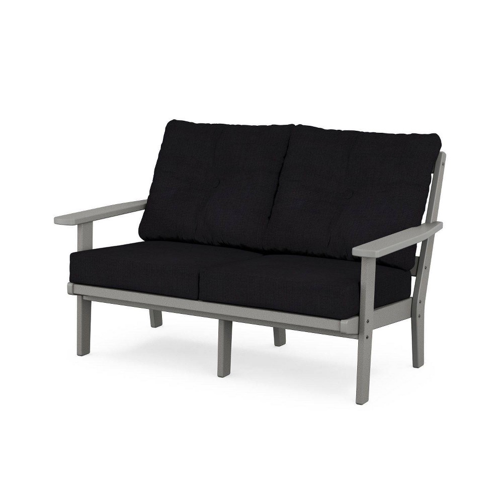 POLYWOOD Prairie Deep Seating Outdoor Patio Loveseat Slate Gray/Midnight Linen: Weather-Resistant Craftsmanship, Stainless Steel Hardware