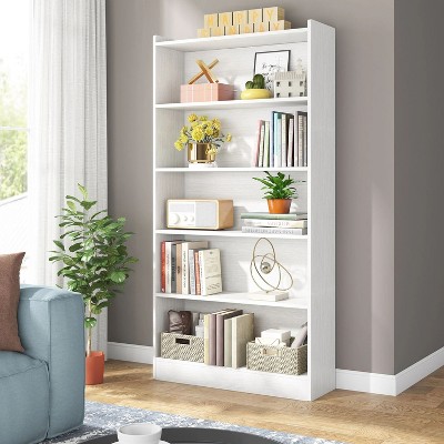 White 72" Tall 6-Tier Wood Bookcase