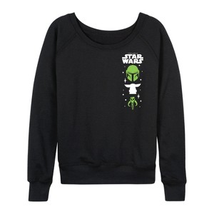 Women's - Star Wars - The Mandalorian Mando Icons Lightweight French Terry Wide Neck Long Sleeve Graphic Shirt - 1 of 4