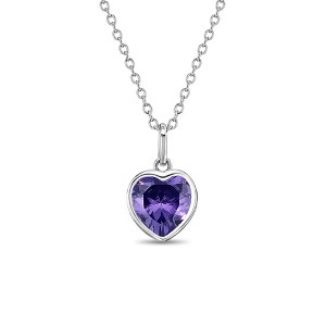Girls' CZ Birthstone Heart Sterling Silver Necklace - In Season Jewelry - 1 of 1