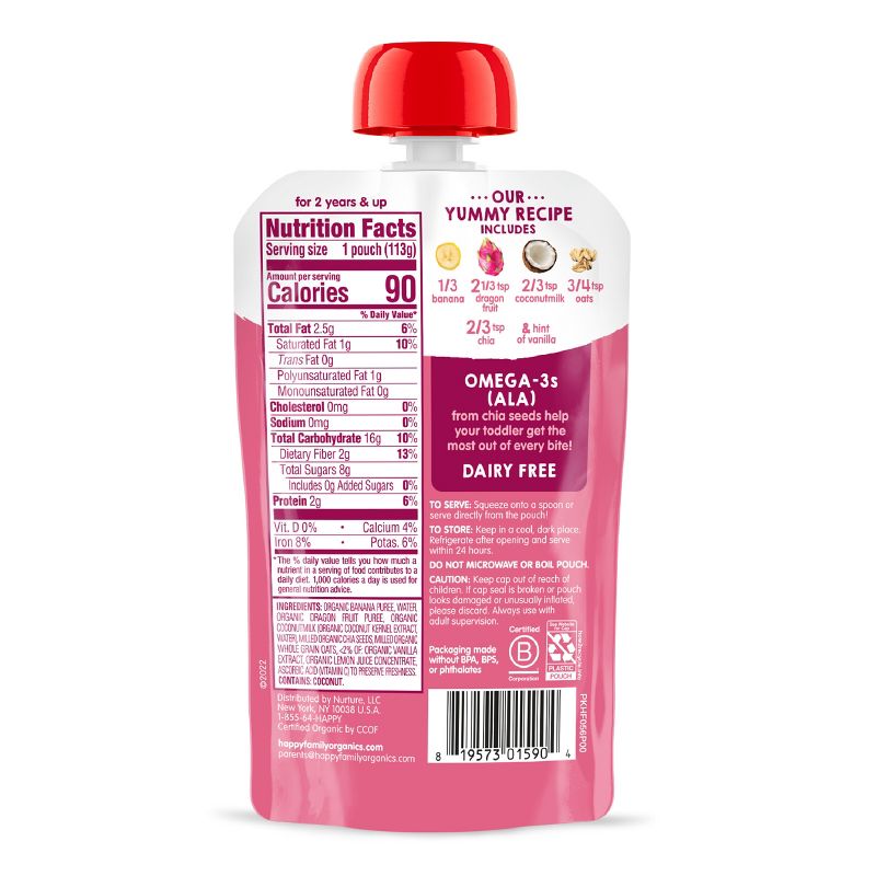 HappyTot Super Morning Organic Bananas Dragonfruit Coconut Milk &#38; Oats with Super Chia Baby Food Pouch - 4oz, 4 of 6