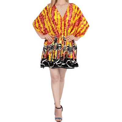 LA LEELA Women's Vacation Mini Beach Dress Coverups Beachwear Swim Suit Dress Plus Size Summer Bathing Suit Cover-Up for Women 3X-4X Red, Tree