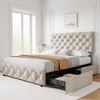 Whizmax Bed Frame with 4 Storage Drawers, Linen Upholstered Platform Bed Frame with Adjustable Headboard, Diamond Stitched Button Tufted, Off White - 3 of 4