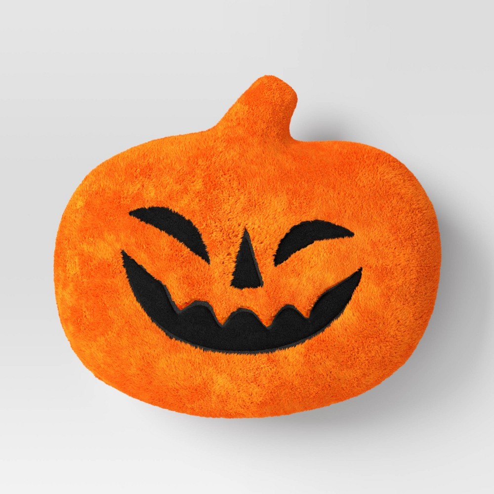 Photos - Pillow Pumpkin Shaped Halloween Faux Shearling  Orange - Hyde & EEK! Boutiq