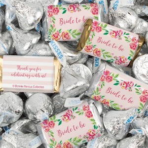 124 Pcs Bridal Shower Candy Favors Hershey's Miniatures & Kisses by Just Candy (1.52 lbs) - Pink Floral - 1 of 4