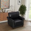 Living Room Sofa Single Seat Chair with Wood Leg Faux Leather for small space Living Room, Bedroom Office , black - 2 of 4