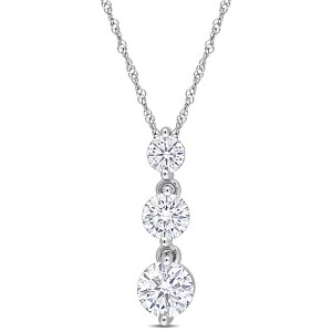 EVERLY JEWELRY | Sterling Silver 1 2/5ct DEW Created Moissanite Graduated 3-Stone Pendant with Chain, 18 inc - 1 of 4