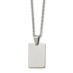 Black Bow Jewelry Stainless Steel Polished Engravable Rectangle Necklace, 18 Inch - 1 of 4