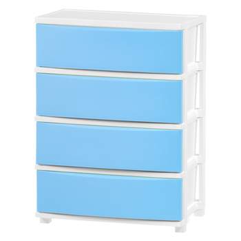 Plastic Drawers Dresser,Storage Cabinet with 6 Drawers 4 Wheels,Closet  Blue/Pink