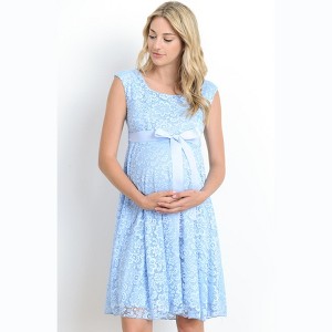 Hello Miz Women's Floral Lace Maternity Dress with Ribbon - 1 of 4