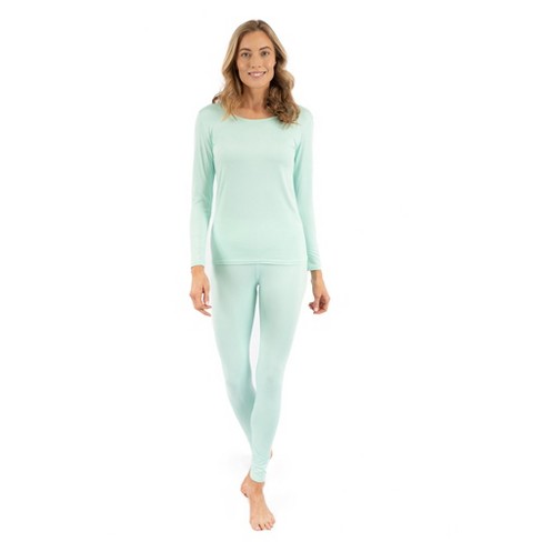 Leveret Womens Two Piece Thermal Pajamas Solid Green Xs : Target