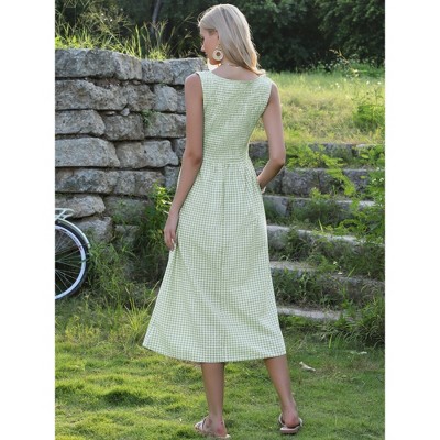 Женские платья INSPIRE CHIC Women's Plaid Smocked Sleeveless Crew Neck Flowy Summer A-Line Midi Dresses Large Light Green — фото 3