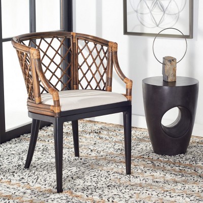 Monaco Coastal Chic Brown Rattan Armchair with Soft White Cushion