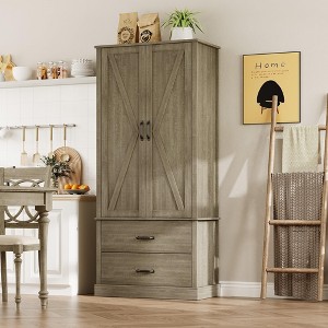 Kitchen Pantry Cabinet with 2 Drawers, Farmhouse Tall Storage Cabinet, Wood Food Pantry - 1 of 4