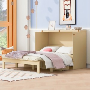 Queen/Full Size Murphy Bed Wall Bed, Modern Wood Cabinet Bed with Drawer and Sockets & USB Ports -ModernLuxe - 1 of 4