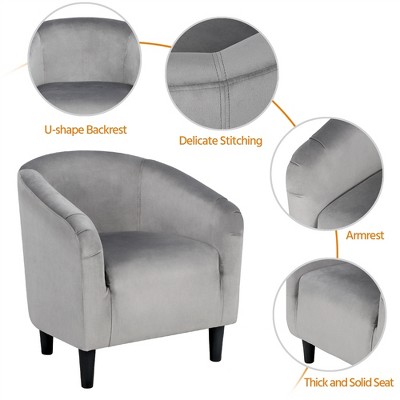 Gray Velvet Barrel Accent Chair with Manufactured Wood Frame