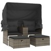 VidaXL Patio Sofa 2-Seater with Canopy and Stools Gray Poly Rattan - 2 of 4