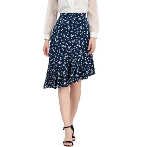 Allegra K Women's Print Elegant High Waist Mermaid Asymmetrical Ruffle Summer Skirt - 1 of 4