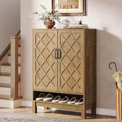Tribesigns Shoe Cabinet with Doors, 6-Tier Farmhouse Shoe Storage Cabinet with Adjustable Shelves for Entryway, Closet, Living Room, Brown