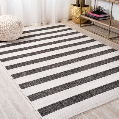 Classic Wide Stripe Black and Cream 8' x 10' Synthetic Area Rug