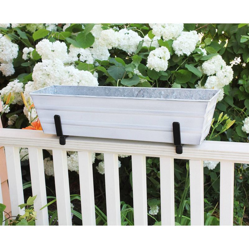 Small Galvanized Metal Rectangular Planter Box with Brackets for 2&#34; x 4&#34; Railings Cape Cod White - ACHLA Designs, 3 of 6