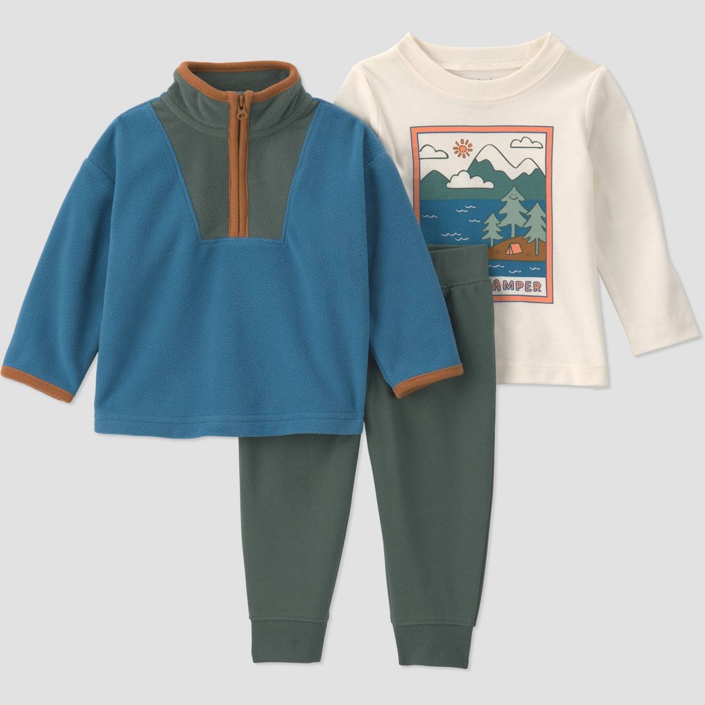 Carter's Just One You® Baby Boys' 3pc Happy Camper Quarter Zip with Sweatshirt and Jogger Pants Set - Blue Newborn