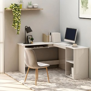 vidaXL L-Shaped Corner Desk High Gloss White 47.2 in. x 55.1 in. x 29.5 in. Engineered Wood - 1 of 4