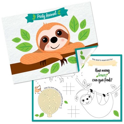 Big Dot of Happiness Let's Hang - Sloth - Paper Birthday Party Coloring Sheets - Activity Placemats - Set of 16