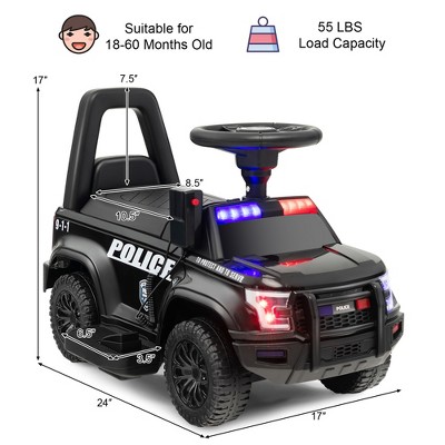 Black 6V Kids Ride On Police Car with Megaphone and Siren