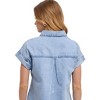 Knit & Lounge Women’s Short Sleeve Denim Shirt Dress Collared Button Down Front Chest Pocket Side Pockets Raw Hem - 3 of 4