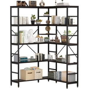 5 Tier Corner Shelf, Industrial Bookshelves, l Shape Tall Bookcase,Freestanding Display Shelf for Living Room, Kitchen, Home Office - 1 of 4
