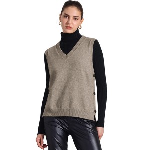 Allegra K Women's Sleeveless Ribbed V Neck Pullover Knit Sweater Vest - 1 of 4