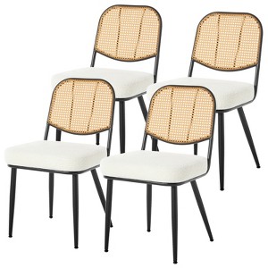 Bekrvio Rattan Dining Chairs Set of 4 - Mid Century Modern Boucle Upholstered Cane Back Side Chairs with Metal Legs for Kitchen - 1 of 4