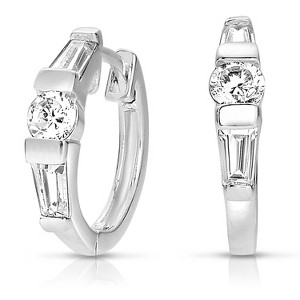 Guili Square Radiance Rhodium Plated Sterling Silver Earrings with bold CZ square drop design, offering clean lines with bright brilliance - 1 of 4