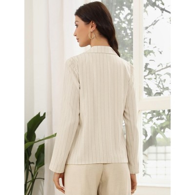 INSPIRE CHIC Women's Casual Stripe Notched Collar Long Sleeve Single Button Office Blazers X-Large Beige — фото 3