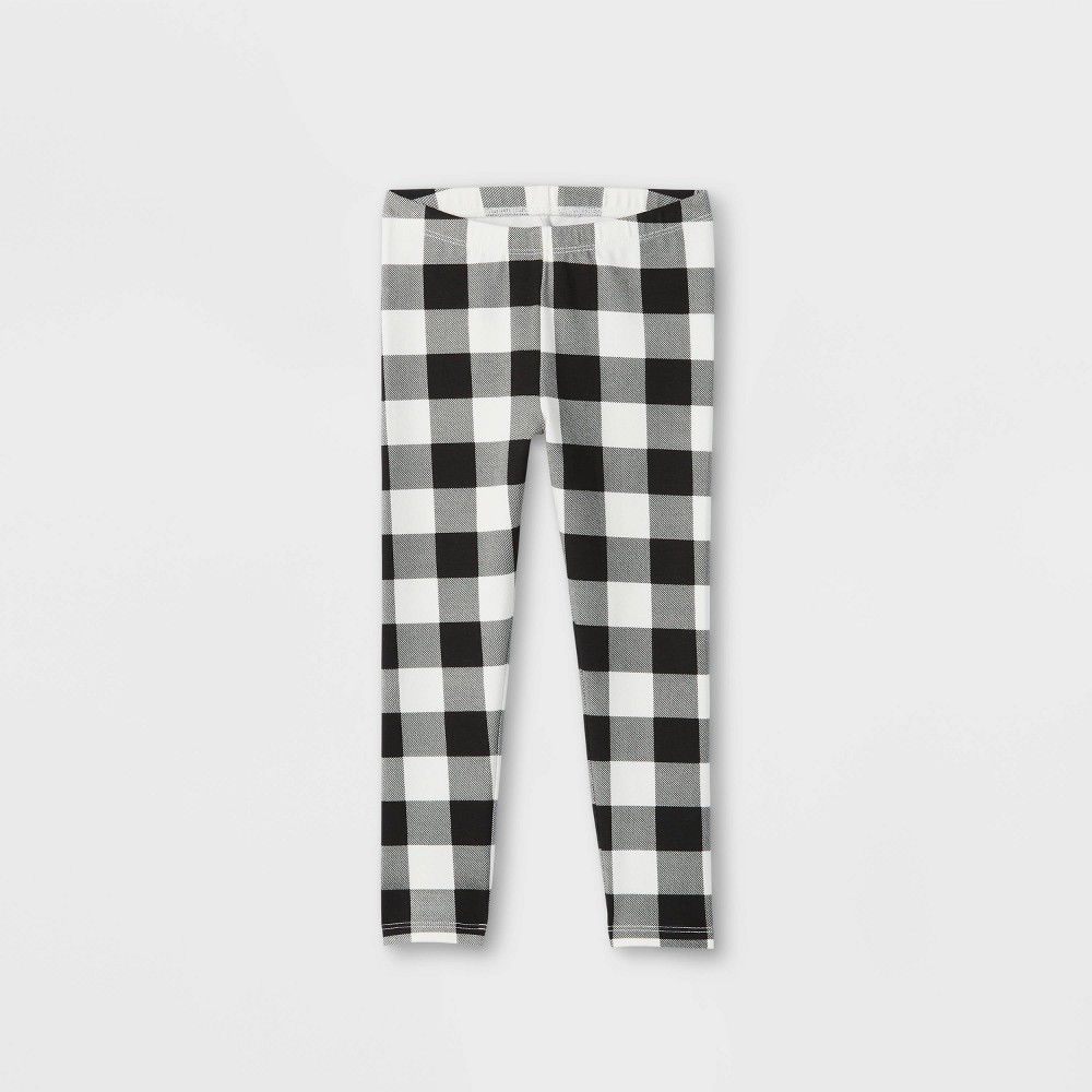 case of 12.   Toddler Girls' Buffalo Check Leggings - Cat & Jack Black/Cream 5T