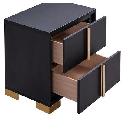 Black and Gold 2-Drawer Modern Nightstand