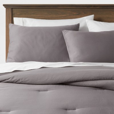 Full/Queen Washed Cotton Sateen Comforter & Sham Set Dark Gray - Threshold™