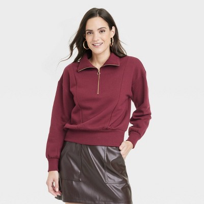 Women's Quarter Zip Sweatshirt - A New Day™ Burgundy Xs : Target