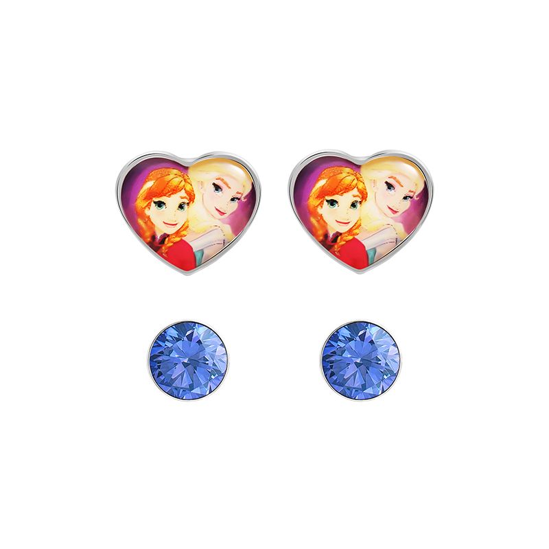 Disney Frozen Anna and Elsa Heart Studs and Crystal Stud Earrings Set, 4 of 6