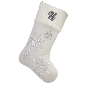 Personalization Mall Season's Sparkle Embroidered Initial Ivory Stockings - 1 of 2