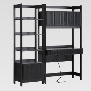 Saracina Home 2pc Transitional Fluted Hutch Desk with Narrow Bookcase - 1 of 4