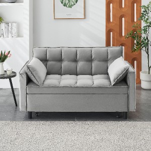 Lyngins Modern Velvet Loveseat, 3 in 1 Convertible Futon Sofa Bed w/Reclining Backrest & Pillows, Versatile Couches for Living Room,Pull Out Sofa Bed - 1 of 4