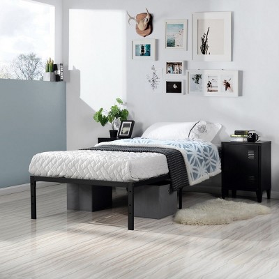 FurnitureR Twin Size Metal Bed Frame with Metal Slats, Heavy Duty Platform Mattress Foundation with Under Bed Storage, Non-Slip Support, Black