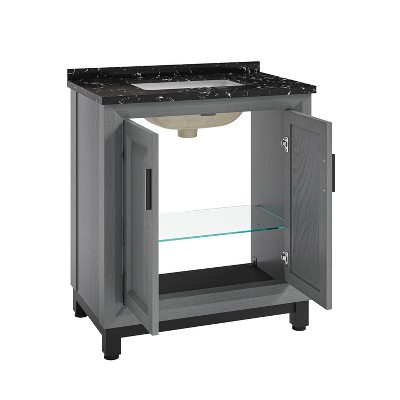 Gray 30" Freestanding Vanity with Marble Top and Storage Cabinet