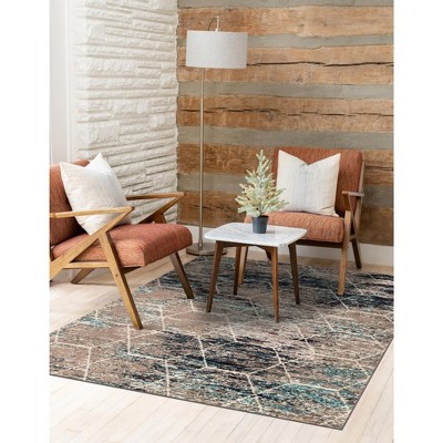 Blue Multi Rectangular 8' x 10' Synthetic Trellis Area Rug