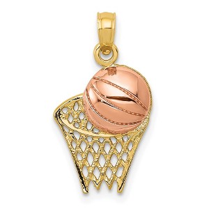 Black Bow Jewelry 14k Yellow and Rose Gold Basketball Hoop and Ball Pendant - 1 of 4