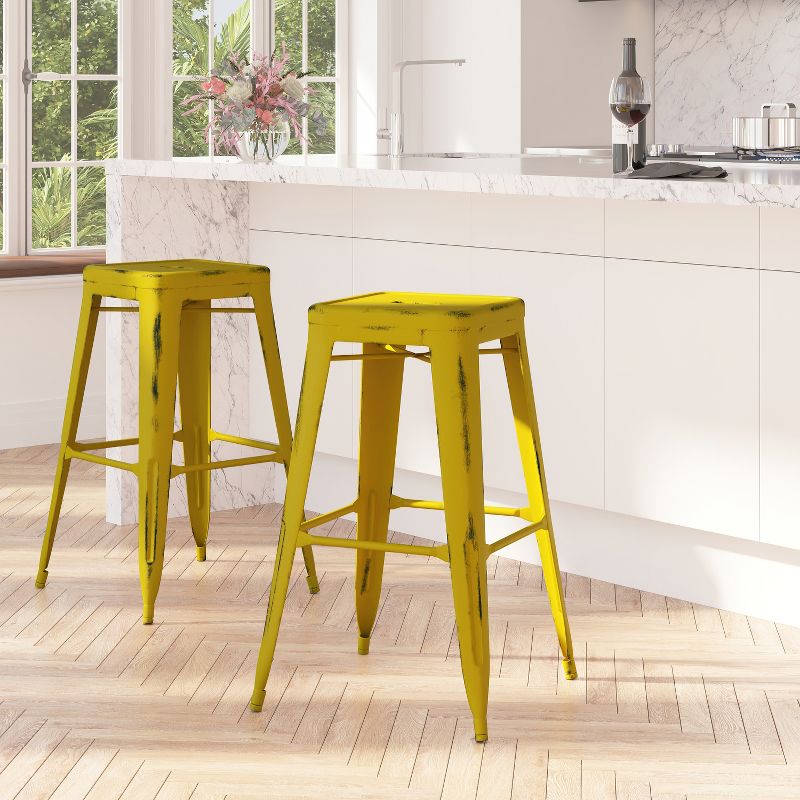 Merrick Lane Metal Stool with Powder Coated Finish and Integrated Floor Glides, 3 of 10
