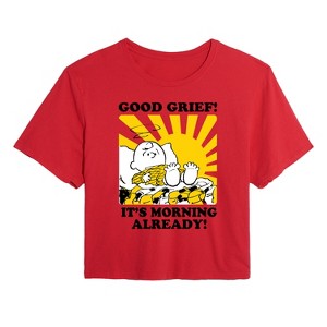 Women's - Peanuts - Its Morning Already Cropped Graphic T-Shirt - 1 of 4